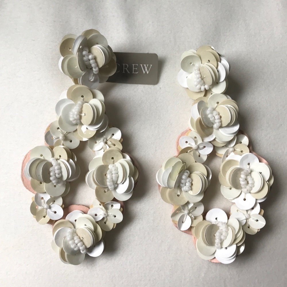 Jcrew White Sequin with fabric back earrings